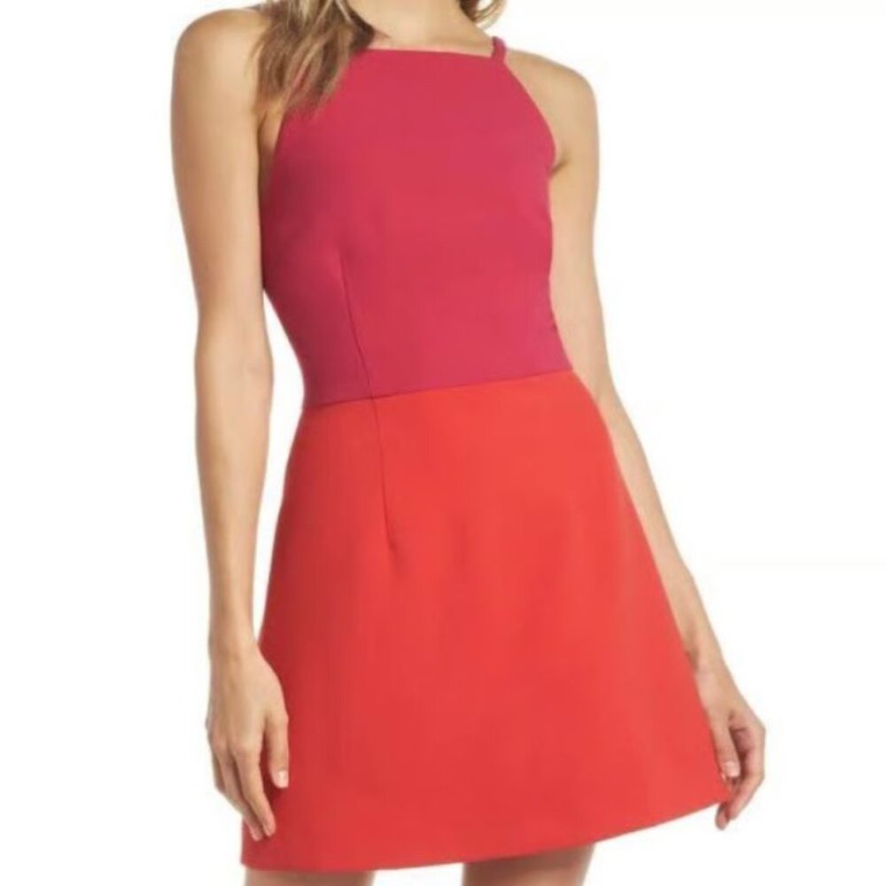 French Connection Pink and Orange Colorblock Minidress. Size 4